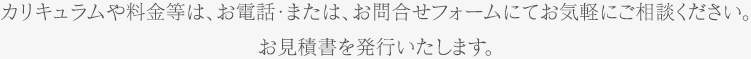 カリキュラムや料金等は、お電話・または、お問合せフォームにてお気軽にご相談ください。お見積書を発行いたします。
